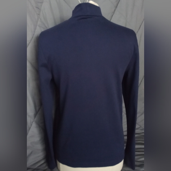 Women's Snowman Navy Blue 100% Cotton Christmas Mock Neck Long Sleeve Shirt - Picture 5 of 12